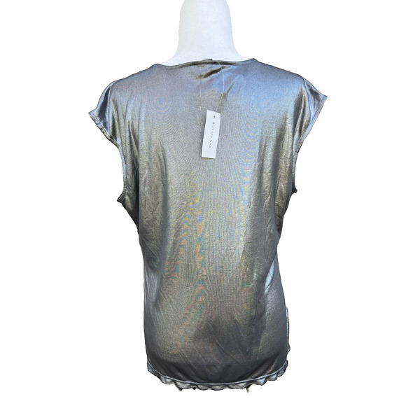 Ann Taylor women silver top business party work to wear size XL A000188 - Picture 3 of 7
